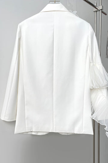 Czarna Karbowana Klapa Z Dwoma Guzikami Damska Marynarka Imprezowa Z Kwiatem